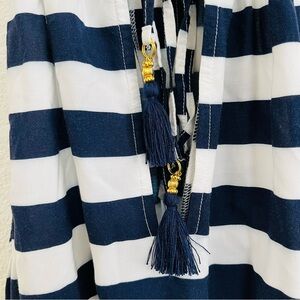 Tommy Bahama Halter Midi Dress M Blue White Stripe Tropical Cover Up